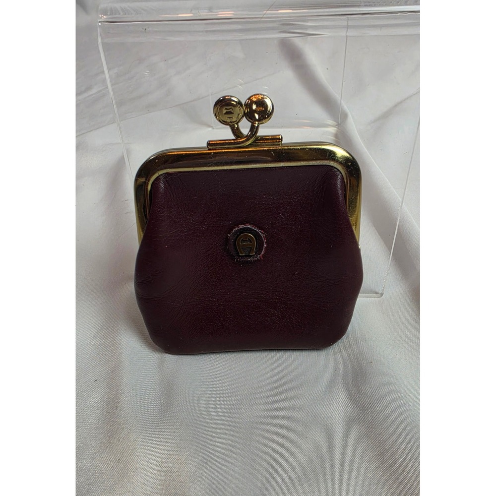 Etienne Aigner Burgundy Leather Coin Purse with Gold Frame Kisslock